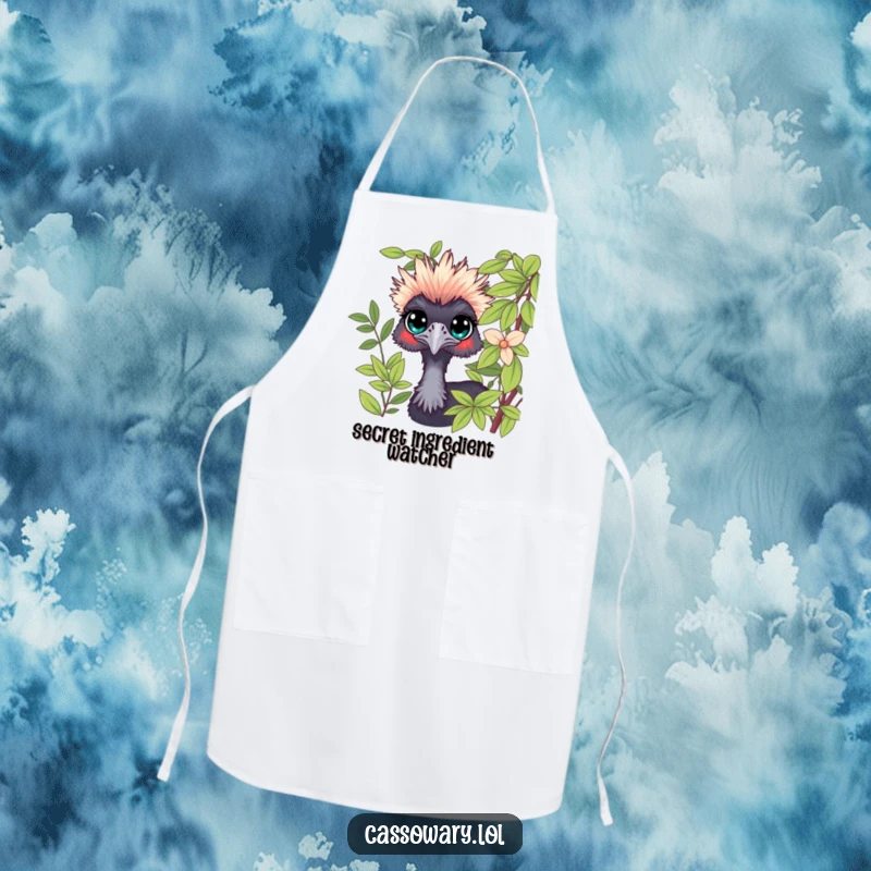 Funny Cassowary Peeking Apron: A curious cassowary peeking from foliage, great for the kitchen. Funny gift.