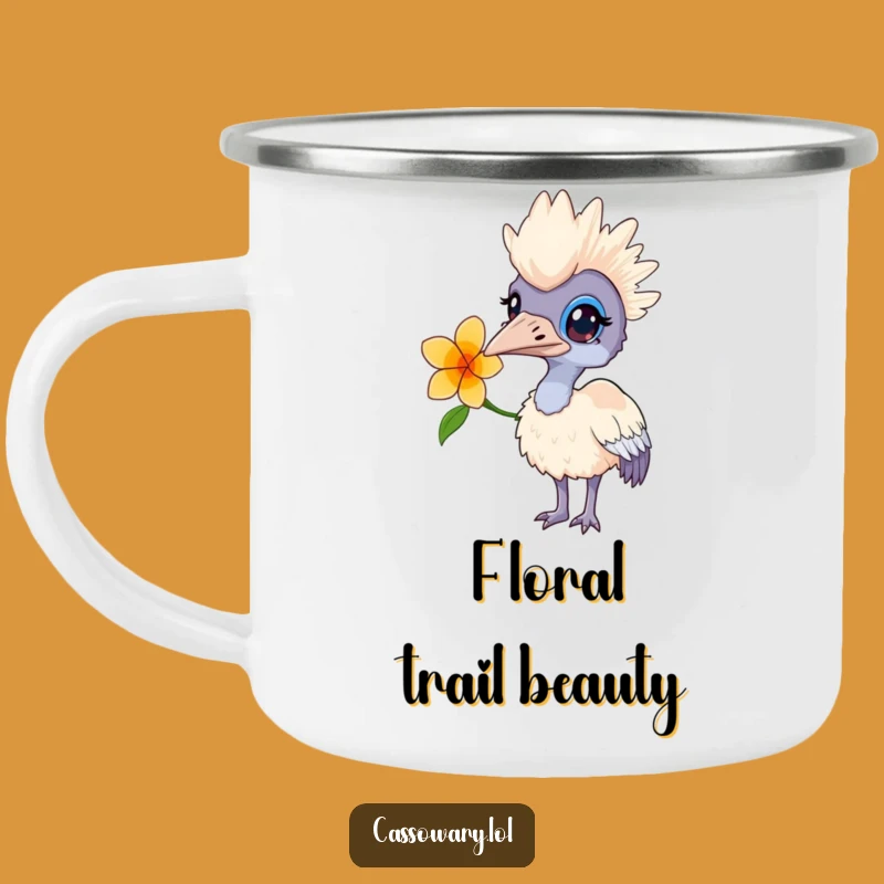 Funny Curious Cassowary Flower Camping Mug - Outdoor Whimsy