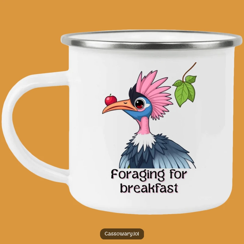 Funny Cassowary Camping Mug: Reaching for Berries, Humorous Outdoor Cup