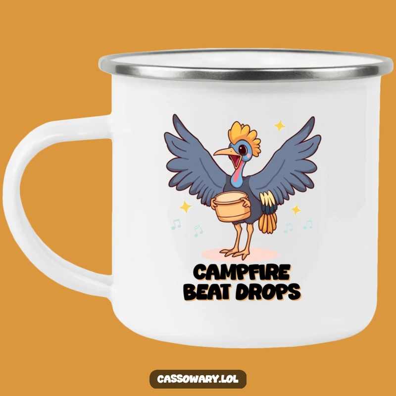 Funny Cassowary Drummer Camping Mug - Bird's Rhythmic Foot Taps Cup