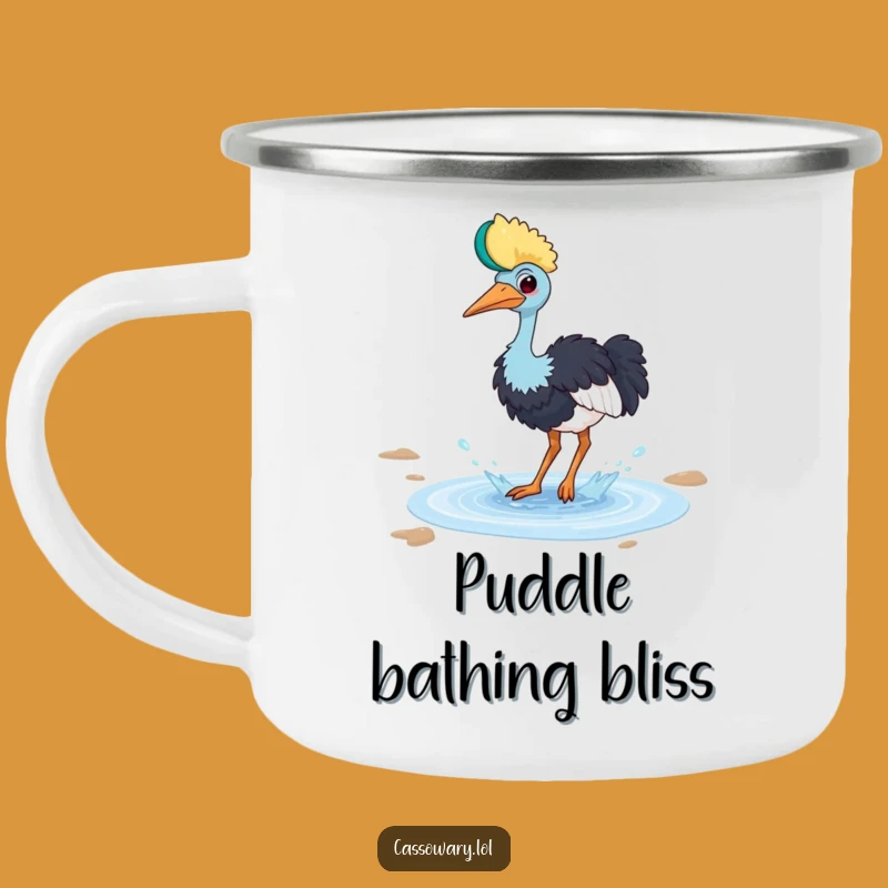Funny Cassowary Puddle Camping Mug - Playful Bird Outdoor Gift!