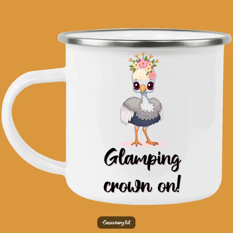 Funny Floral Crown Cassowary Camping Mug - Regal Bird Outdoor Gift