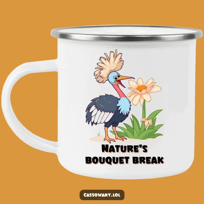Funny Cassowary Flower Camping Mug: Bird Enamel Cup, Perfect Humorous Gift for Outdoors