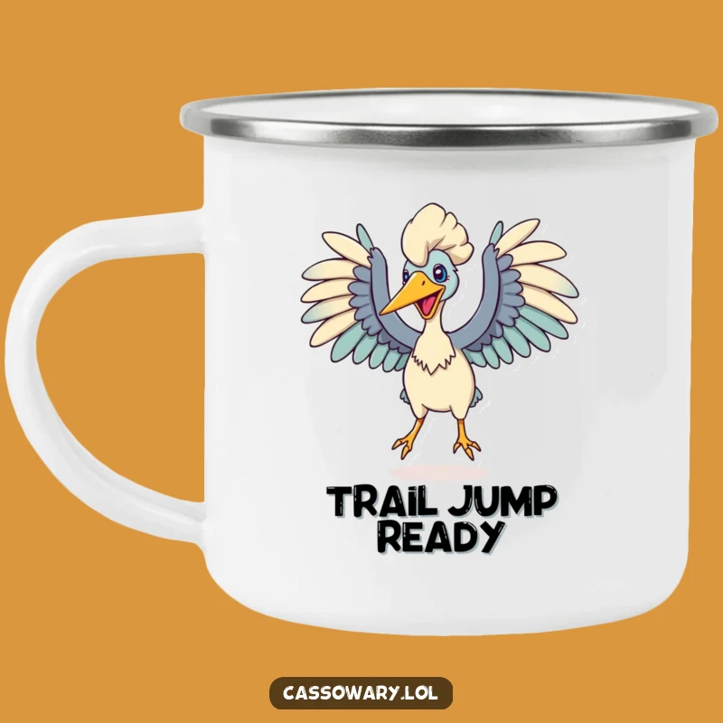 Durable Funny Cassowary Leap Camping Mug: Adventure Ready with Humor