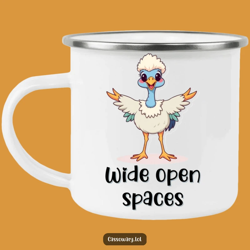Funny Happy Cassowary Camping Mug: Wide Stance Adventure, Quirky Campfire Fun