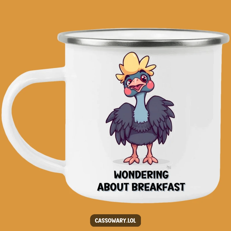 Funny Cassowary Curious Camping Mug: Playful Bird Enamel Cup - Perfect Funny Outdoor Gift