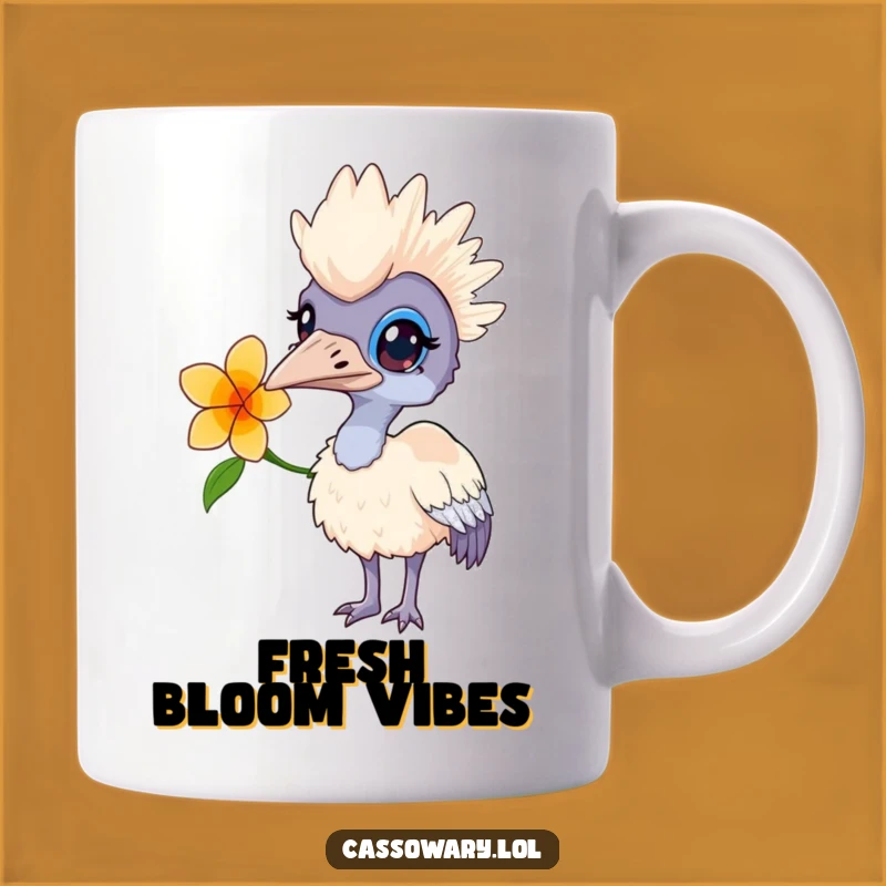 Funny Curious Cassowary Flower Mug - Whimsical Bird Lover Gift