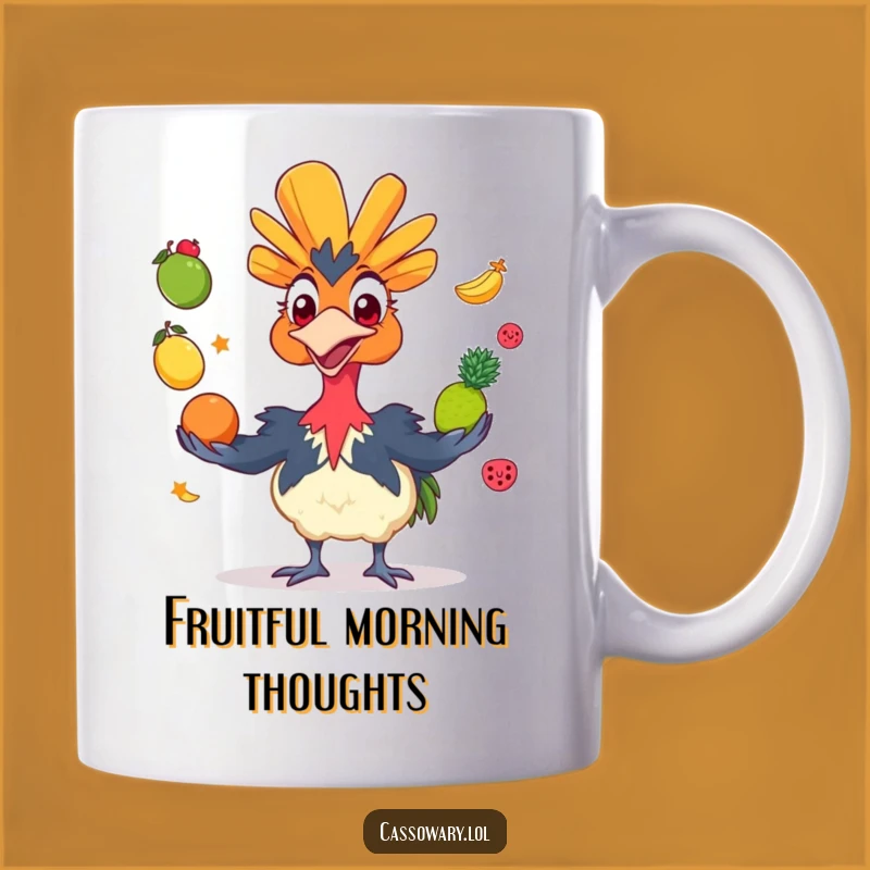 Funny Cassowary Juggling Fruit Mug - Grinning Bird Gift