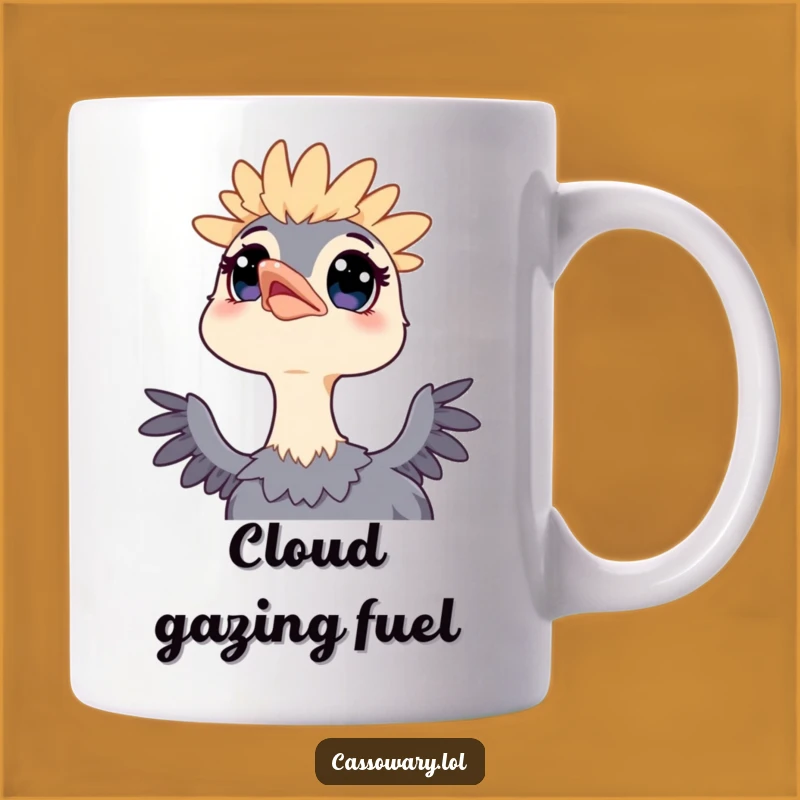 Funny Kawaii Cassowary Wonder Mug - Wide-Eyed Sky Gazer Art Gift