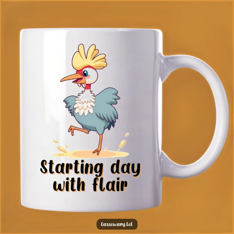 Funny Cassowary Joyful Leap Mug: Energetic Bird Art & Humorous Gift