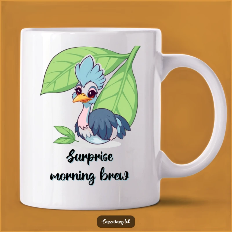 Funny Cassowary Leaf Peek Mug - Cheerful Bird Surprise Gift