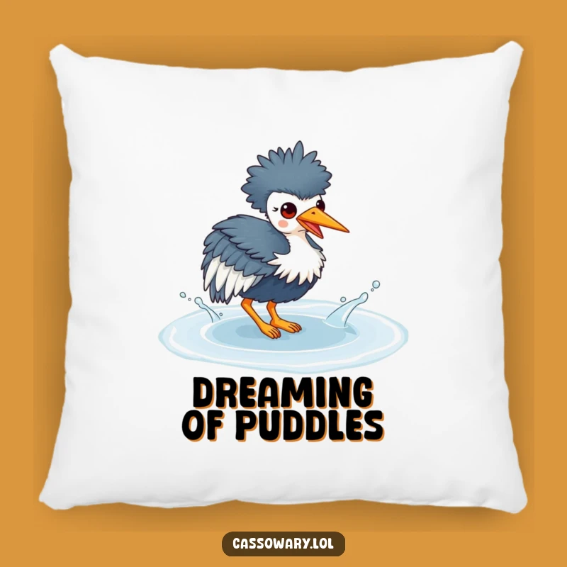 Funny Kawaii Cassowary Puddle Splash Pillow - Cozy Bird Art Accent