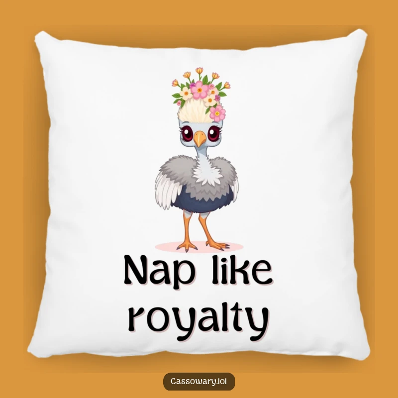 Funny Floral Crown Cassowary Pillow - Cozy Royal Accent