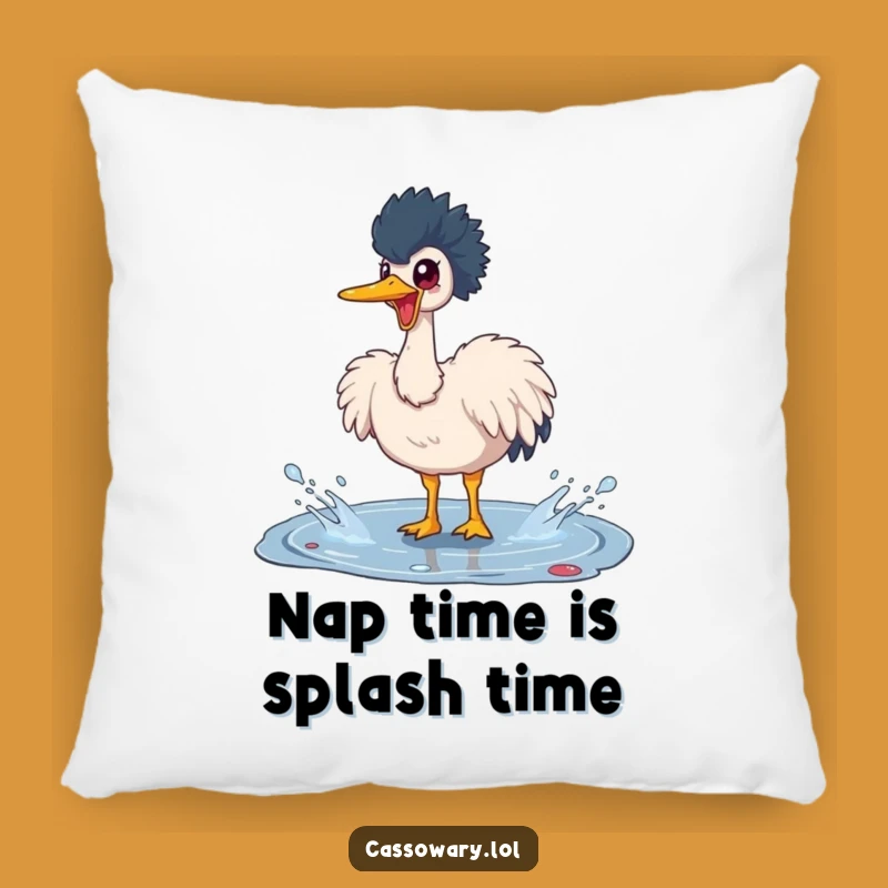 Funny Cassowary Puddle Splash Pillow - Cozy Bird Decor Gift