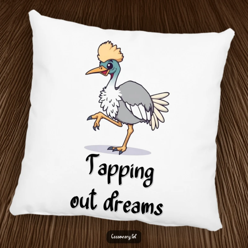 Funny cassowary pillow, a soft cushion depicting an enthusiastic cassowary bird tapping its foot, adding comfort and playful energy.