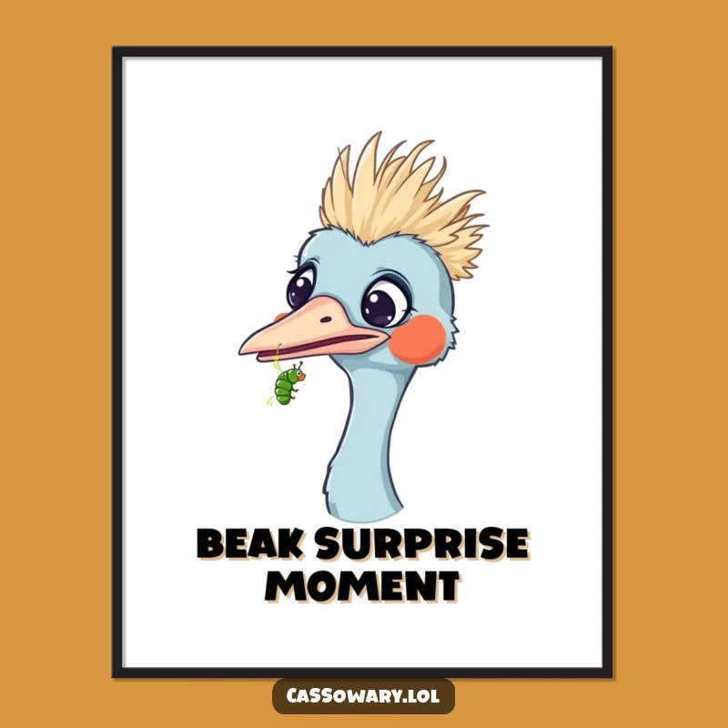 Funny Surprised Cassowary Caterpillar Digital Art - Instant Comical Decor