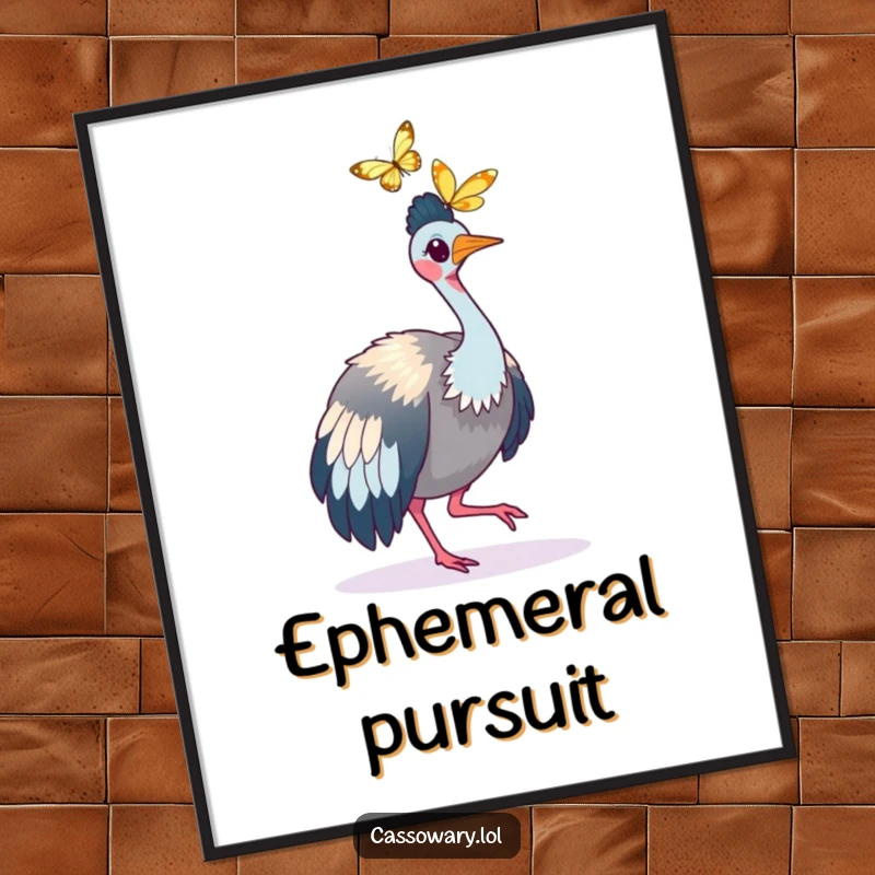 Funny Cassowary Butterfly Chase Digital Art: A cassowary chasing a butterfly, perfect art. Funny gift download.