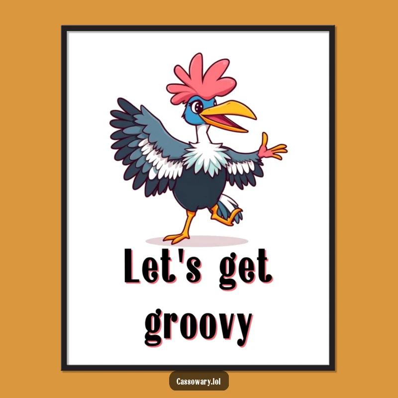 Funny Cassowary Digital Art Print: Dancing Bird Move, Vibrant Decor
