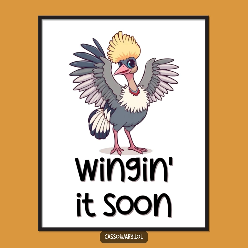 Funny Cassowary Flight Digital Art - Inspirational Bird Print