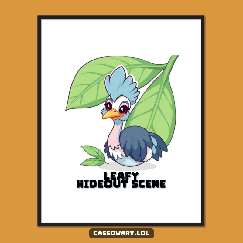 Funny Cassowary Leaf Peek Digital Art - Cheerful Bird Decor