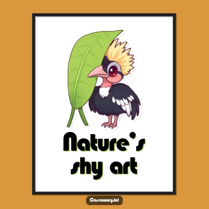 Funny Cassowary Leaf Peek Digital Art: Instant Humorous Wall Decor Gift