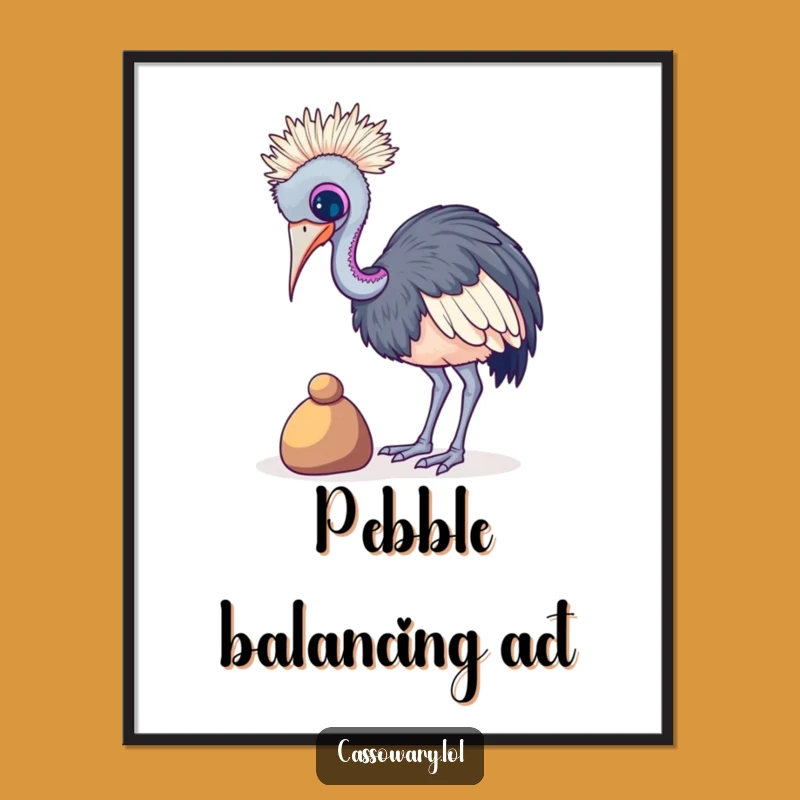 Funny Cassowary Pebble Balance Digital Art: Instant Whimsy for Your Decor