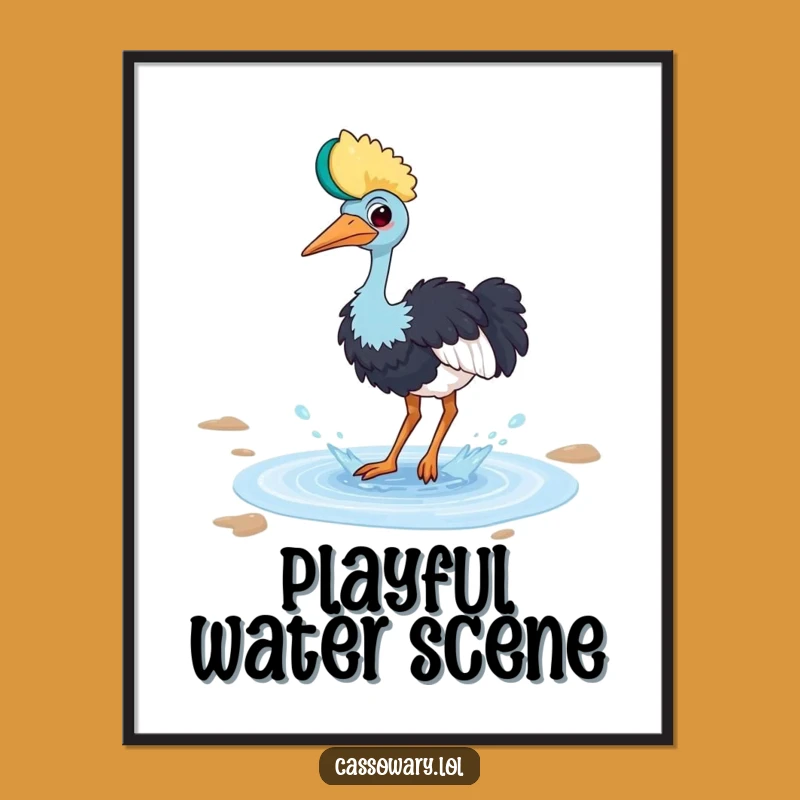 Funny Cassowary Puddle Digital Art - Playful Bird Decor Gift!