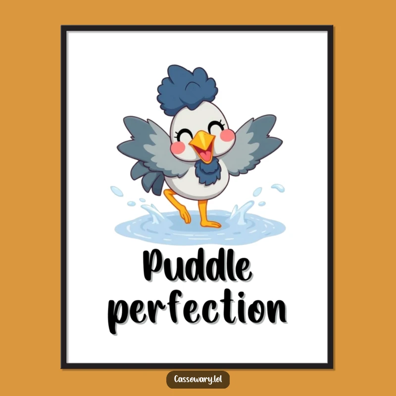 Funny Cassowary Puddle Splash Digital Art - Instant Joyful Decor