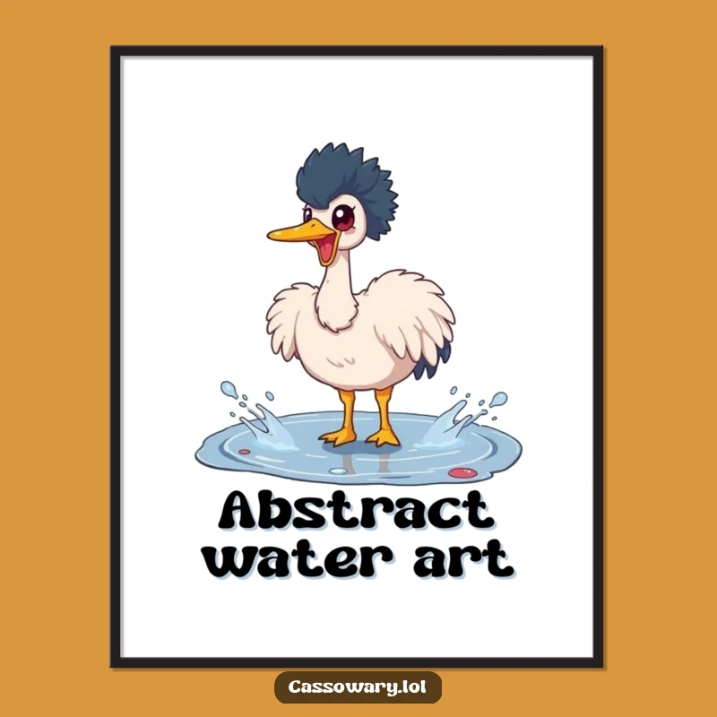 Funny Cassowary Puddle Splash Digital Art - Joyful Bird Decor Gift