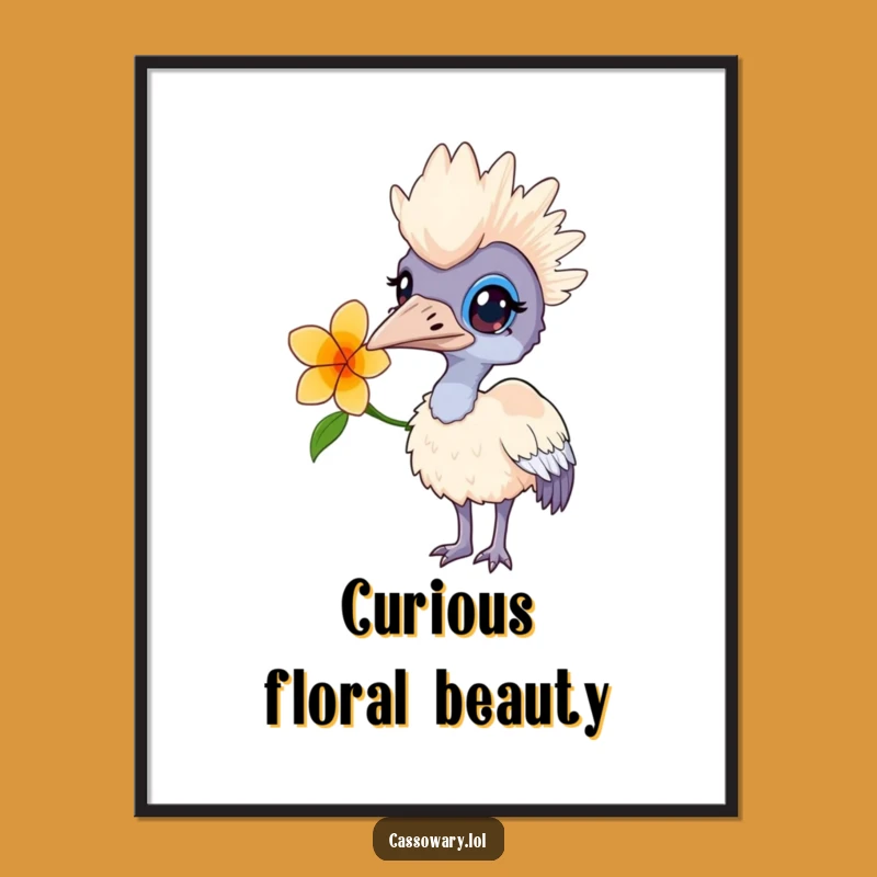 Funny Curious Cassowary Flower Digital Art - Instant Whimsical Decor