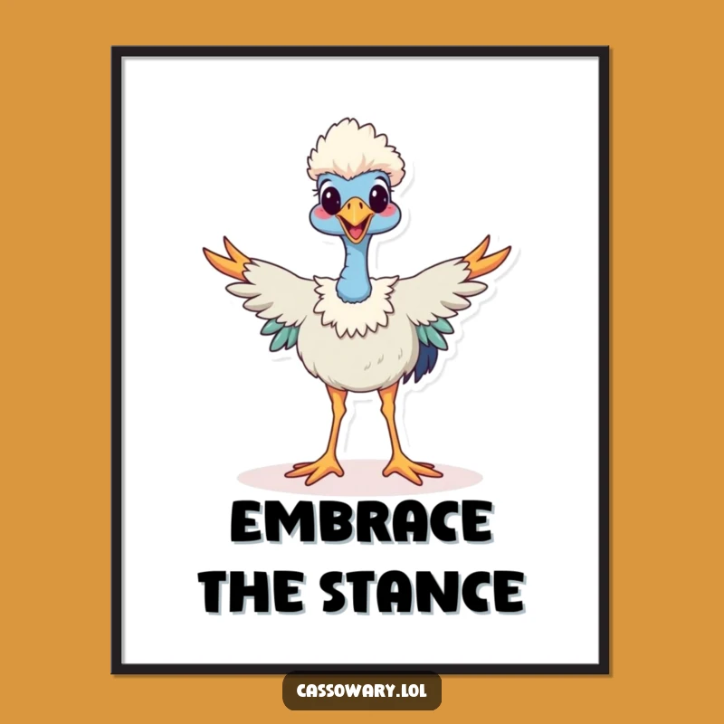Funny Happy Cassowary Digital Art: Wide Stance, Instant Quirky Decor