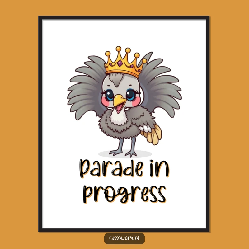 Funny Regal Cassowary Digital Art - Crowned Bird Parading Print