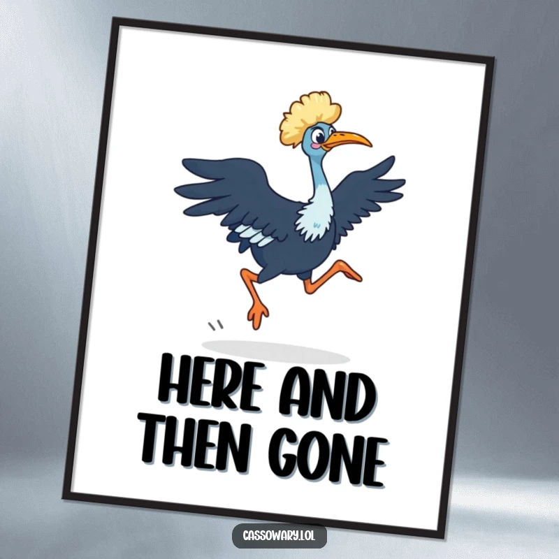 Funny Cassowary Digital Art: A cassowary in a quick dash with powerful legs, showing speed. Adds dynamic humor. Giftable.