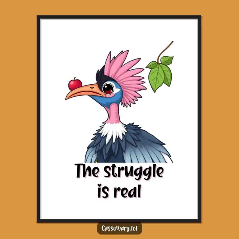 Funny Cassowary Digital Art Print: Reaching for Berries, Humorous Wall Decor