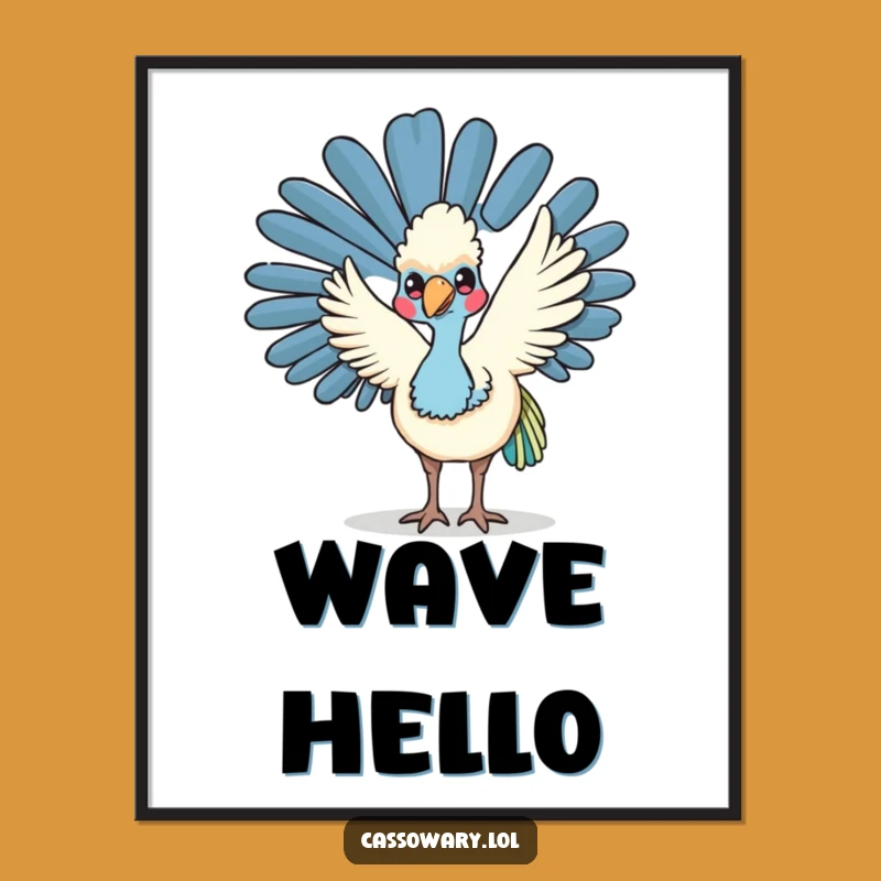 Funny Kawaii Cassowary Wave Digital Print: Friendly Art, Instant Funny Gift
