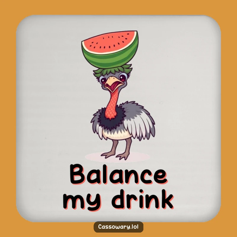 Funny Cassowary Watermelon Head Coaster - Protect Your Surfaces with Laughs