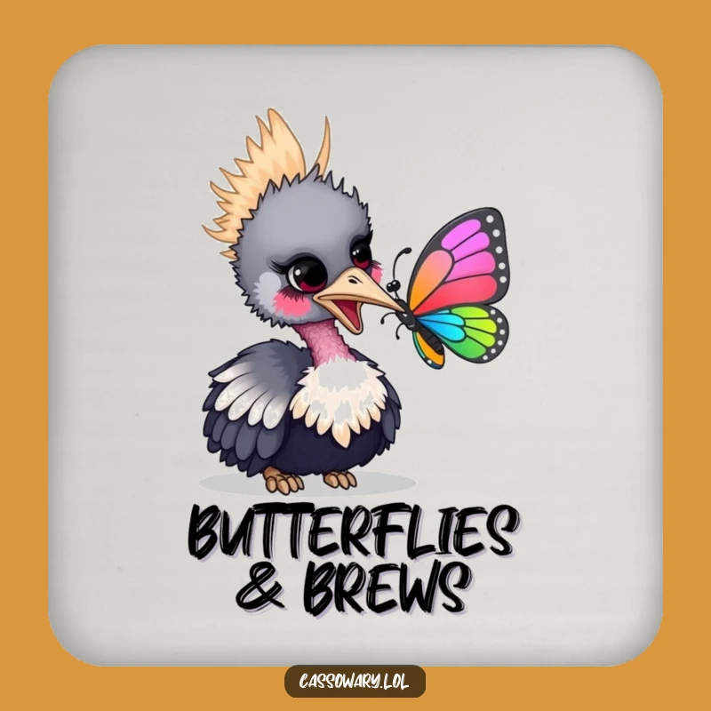 Funny Cassowary Butterfly Coaster - Bird's Gentle Nudge Table Protector