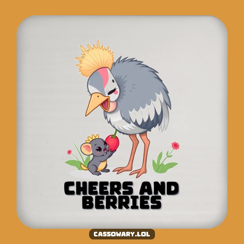 Funny Cassowary Berry Share Coaster - Protect Surfaces with Kindness!