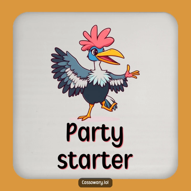 Funny Cassowary Drink Coaster: Dancing Bird Move, Vibrant Humorous