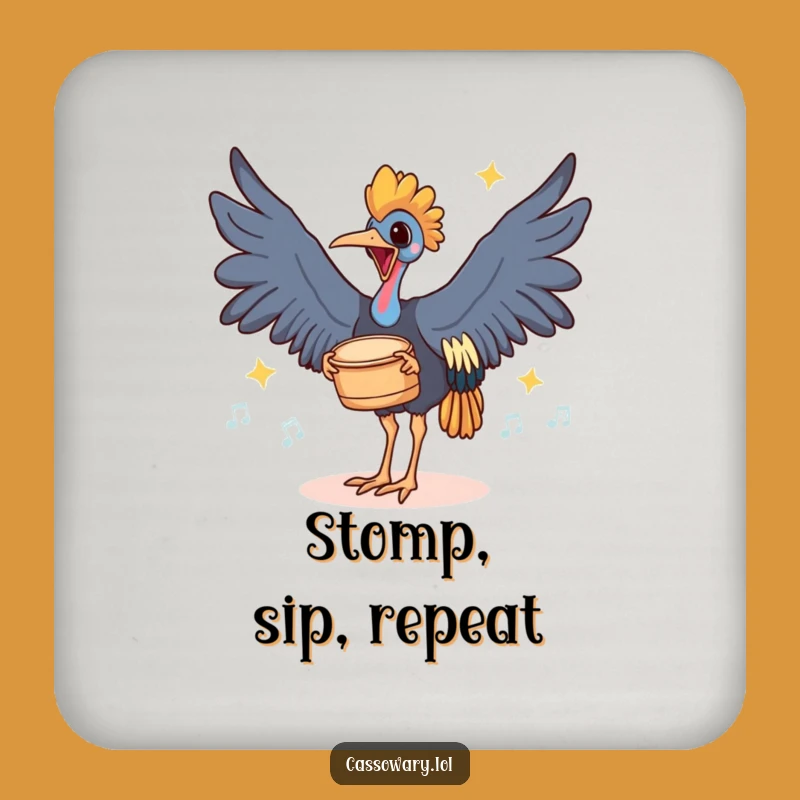 Funny Cassowary Drummer Coaster - Bird's Rhythmic Foot Taps Protector