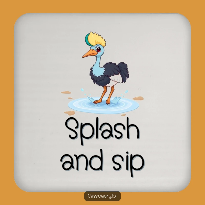 Funny Cassowary Puddle Drink Coaster - Playful Bird Table Protector Gift!