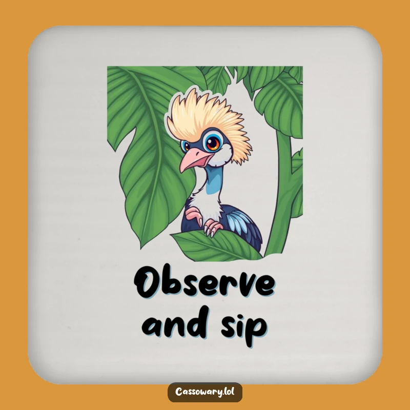 Funny Cassowary Leaf Peek Coaster - Jungle Protection!
