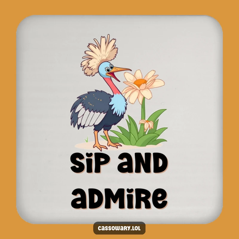 Funny Cassowary Flower Drink Coaster: Bird Protector, Humorous Gift for Tables
