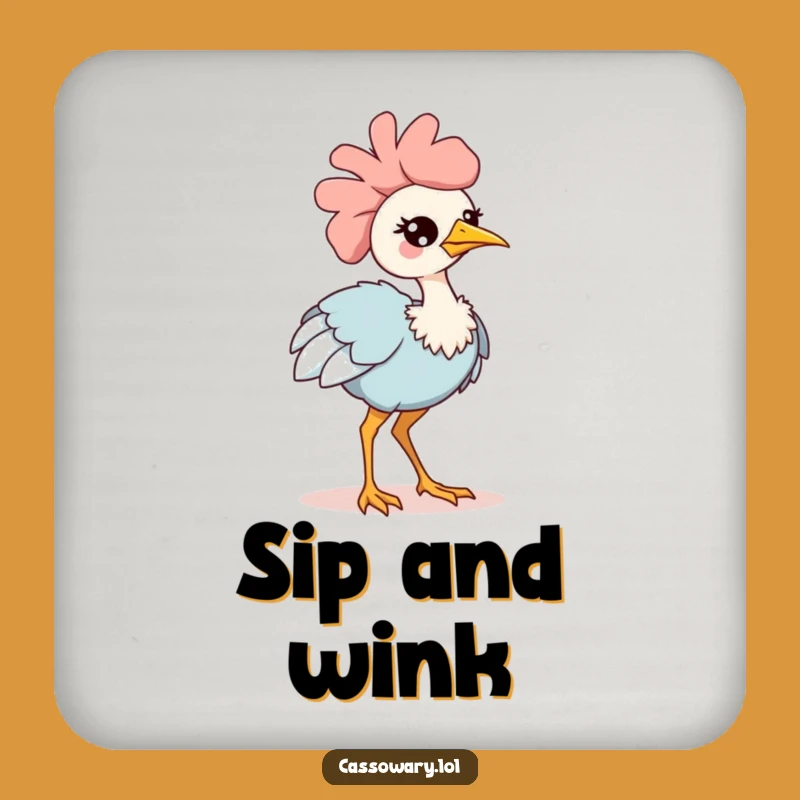 Funny Kawaii Cassowary Wink Drink Coaster: Protect Surfaces with Adorable Style