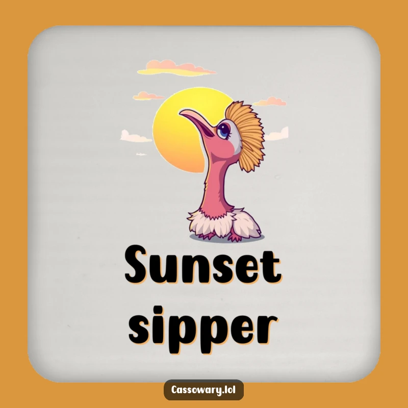 Funny Cassowary Sunset Coaster: Serene Bird Art Drink Protector Gift