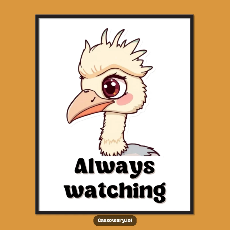 Funny Cassowary Poster: One Eyed Bird Spotting Art, Quirky Wall Decor Gift