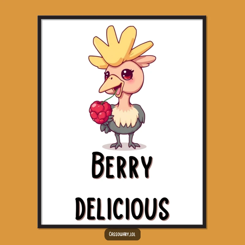 Funny Cassowary Berry Joy Poster: Whimsical Bird Art for Cheerful Wall Decor