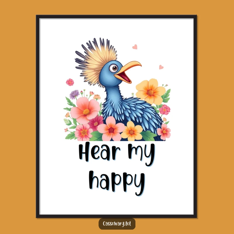 Funny Cassowary Flower Squawk Poster - Joyful Bird's Happy Sound Art