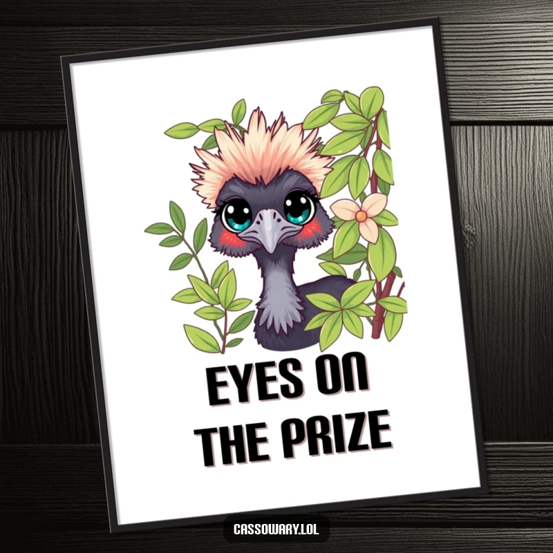 Funny Cassowary Peeking Poster: A curious cassowary peeking from foliage, creating a whimsical wall art. Funny gift.