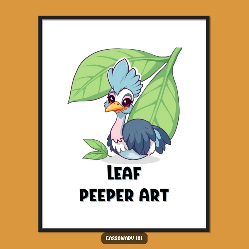 Funny Cassowary Leaf Peek Poster - Cheerful Bird Wall Art